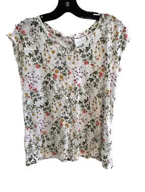 Cynthia Rowley Women's Floral Linen Blend Back Button Down Short Sleeve Shirt- M